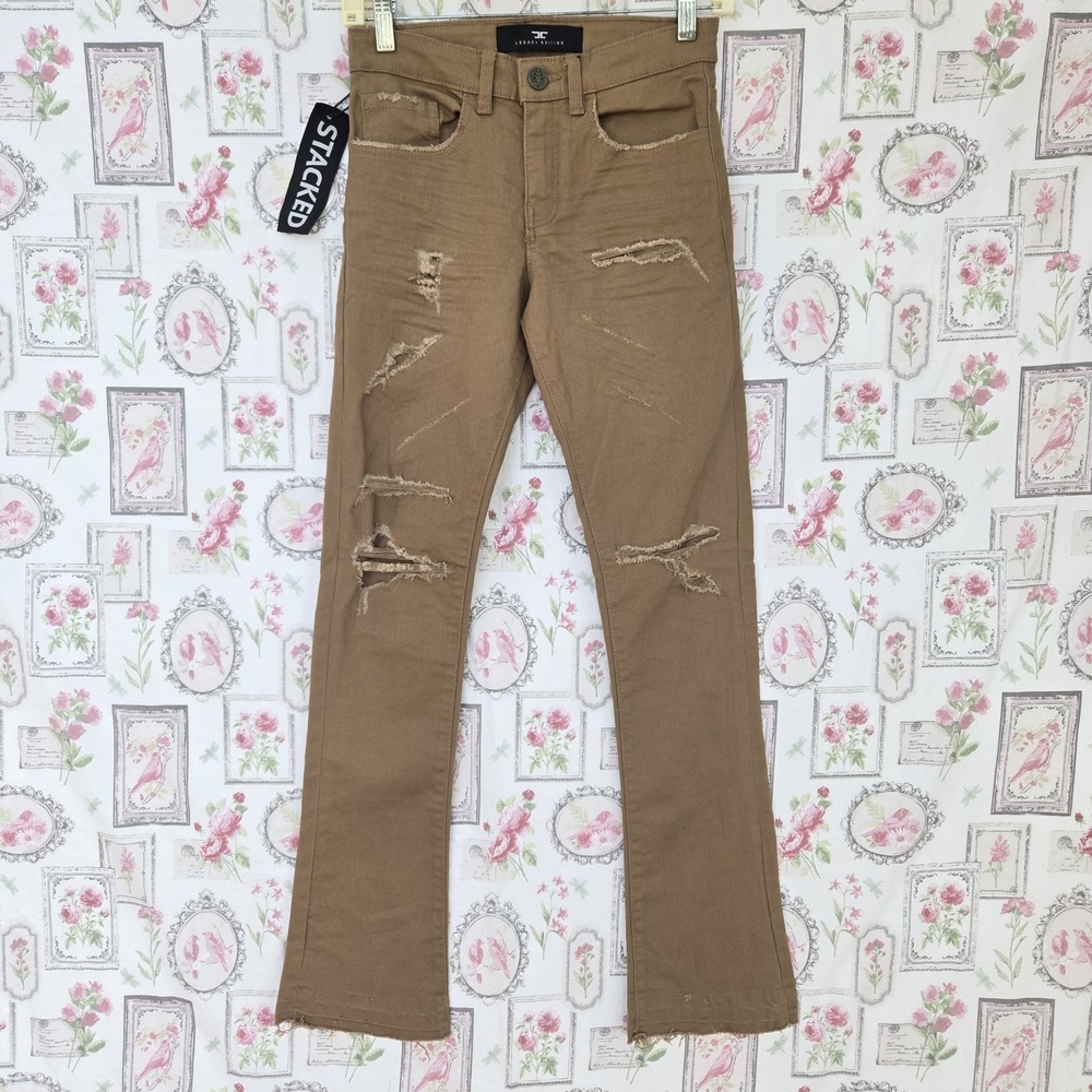 Jordan Craig Boys Stacked‎ Tribeca Twill Khaki Ripped Distressed Pants Size 10